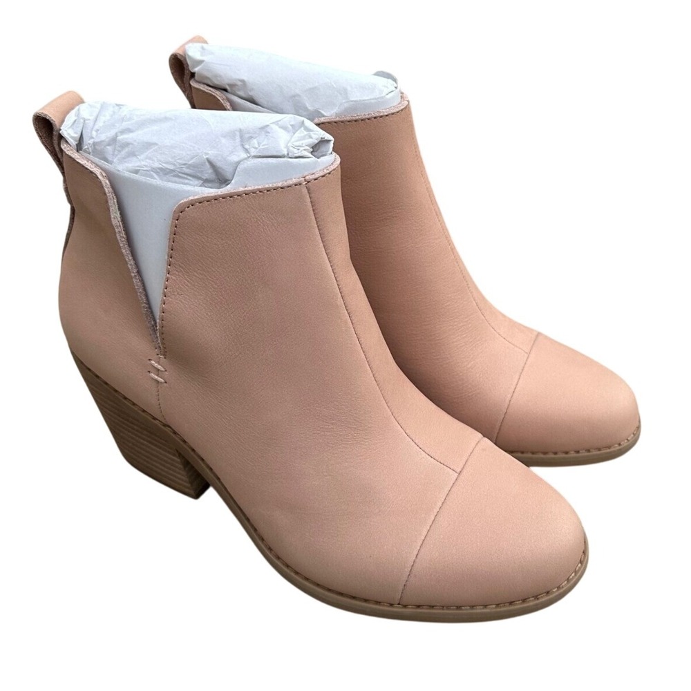 New TOMS Everly Cutout Booties Leather Ankle Boots Buck Size 7.5 - Picture 1 of 6